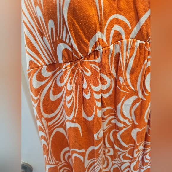 ELLE Orange White Print Sleeveless Dress Large Crochet Racerback - Picture 2 of 10